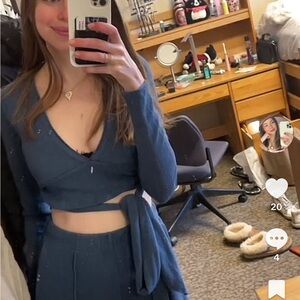 Urban Outfitters Blue Crop Wrap Top